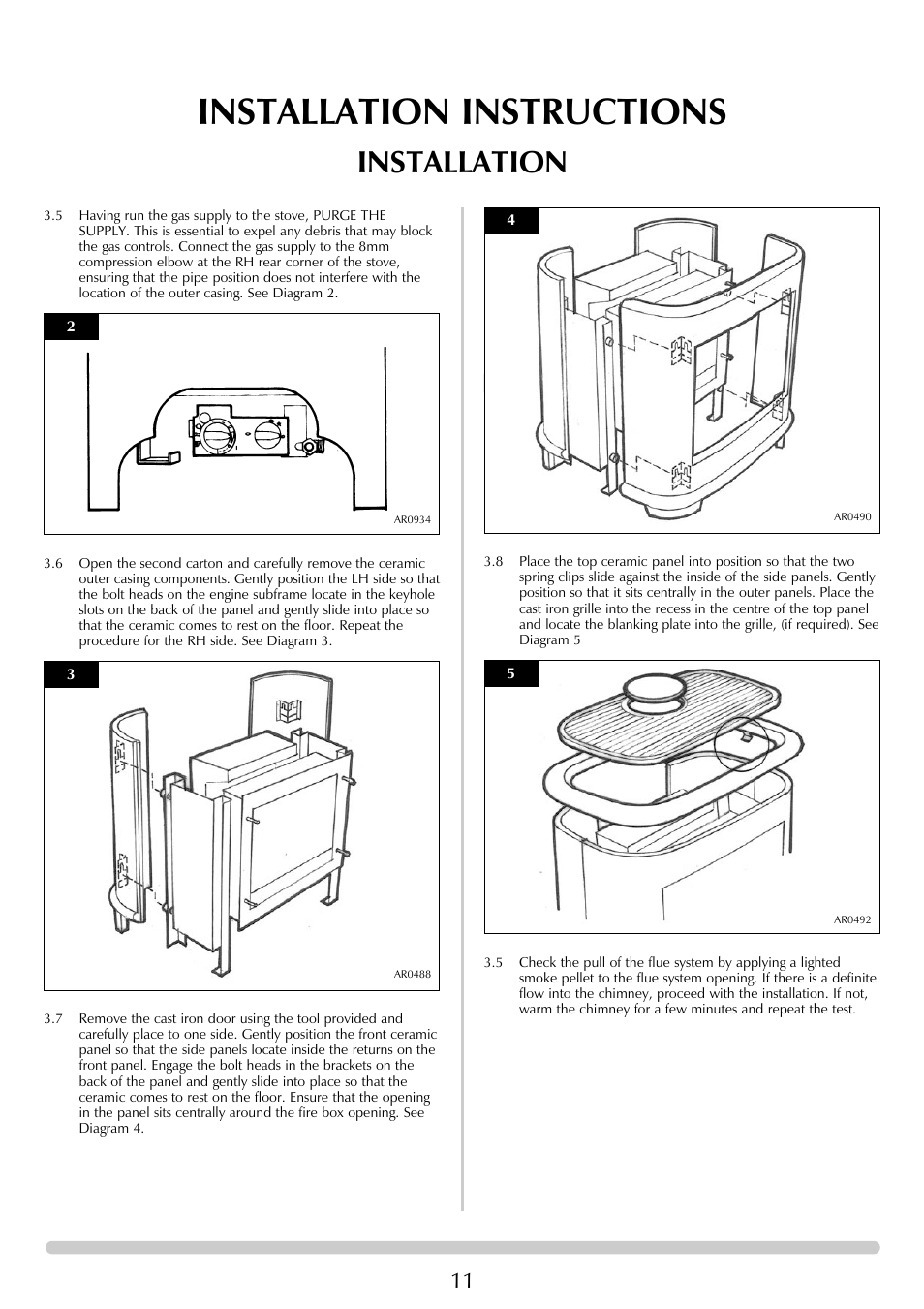 Installation instructions, Installation | Stovax Ceramica Gazco Ceremica Log Effect Stove Range User Manual | Page 11 / 24