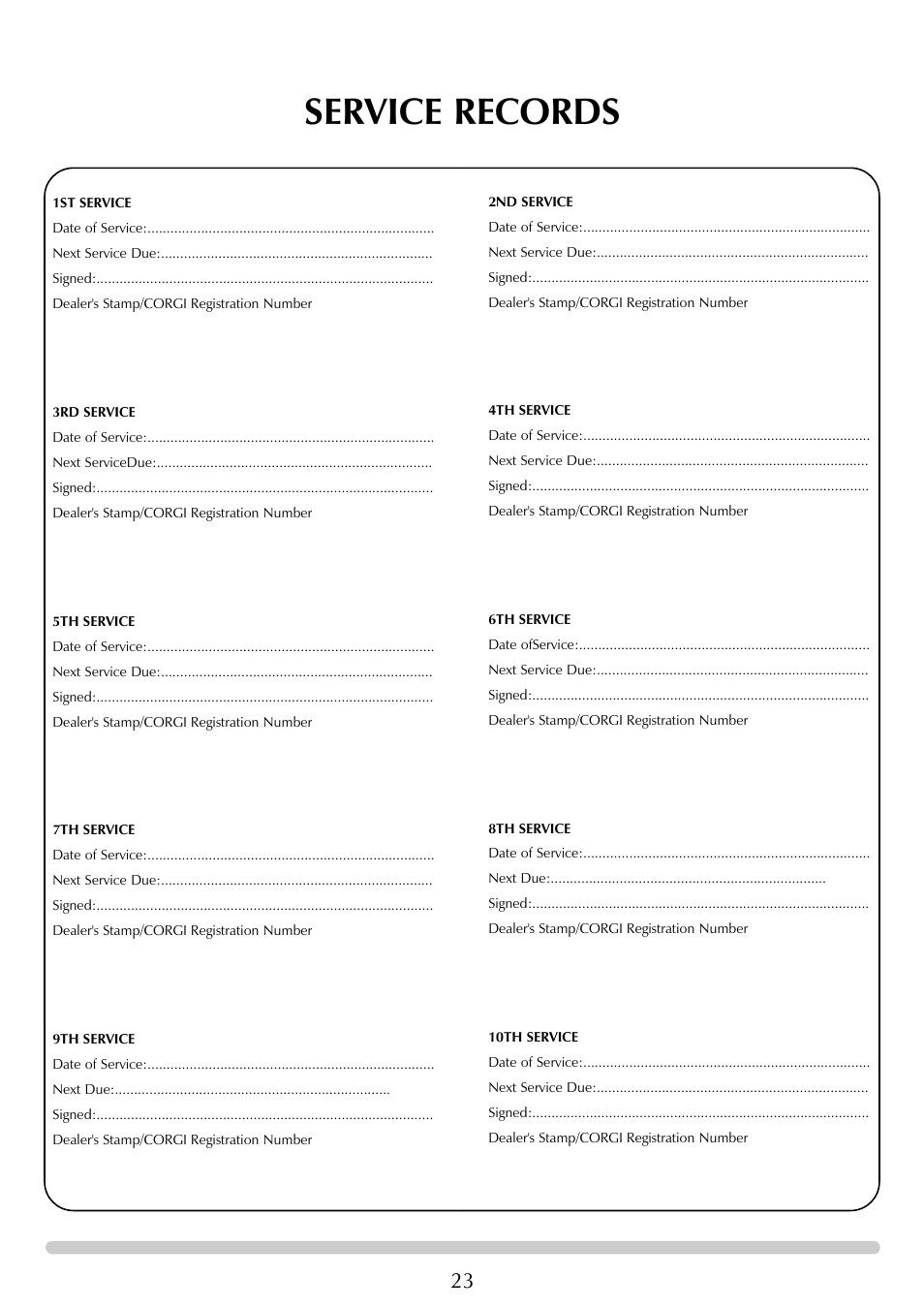 Service records | Stovax Ceramica Gazco Ceremica Log Effect Stove Range User Manual | Page 23 / 24