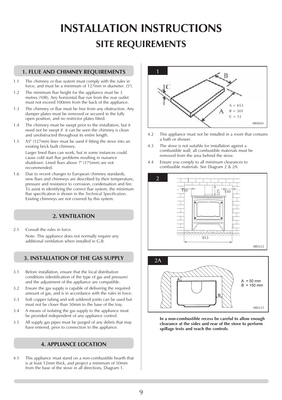 Installation instructions, Site requirements | Stovax Huntingdon 30 User Manual | Page 9 / 23