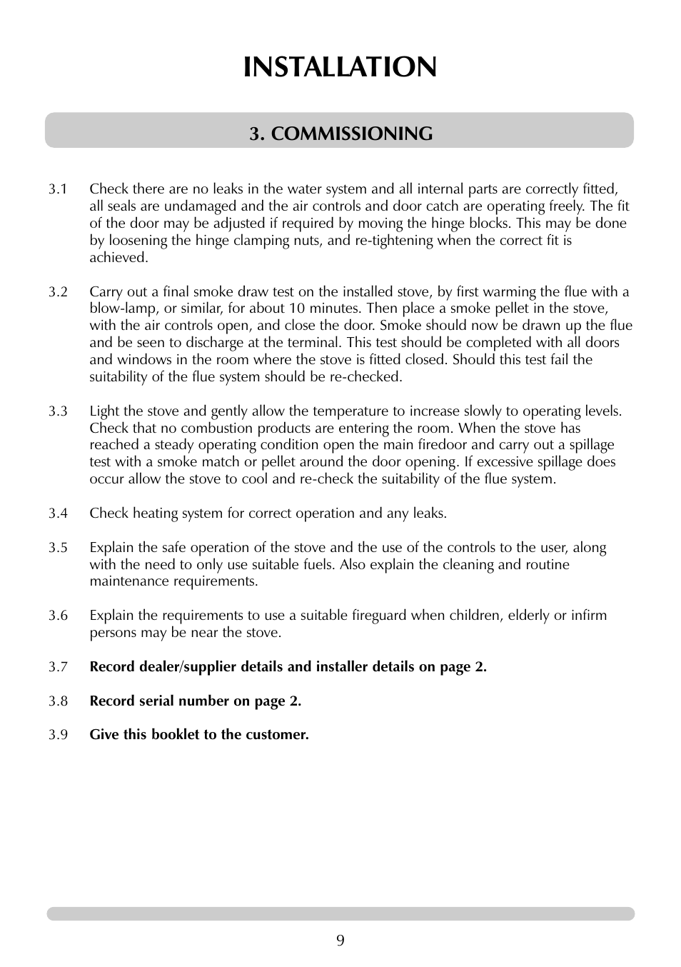 Installation, Commissioning | Stovax 7129 User Manual | Page 9 / 20