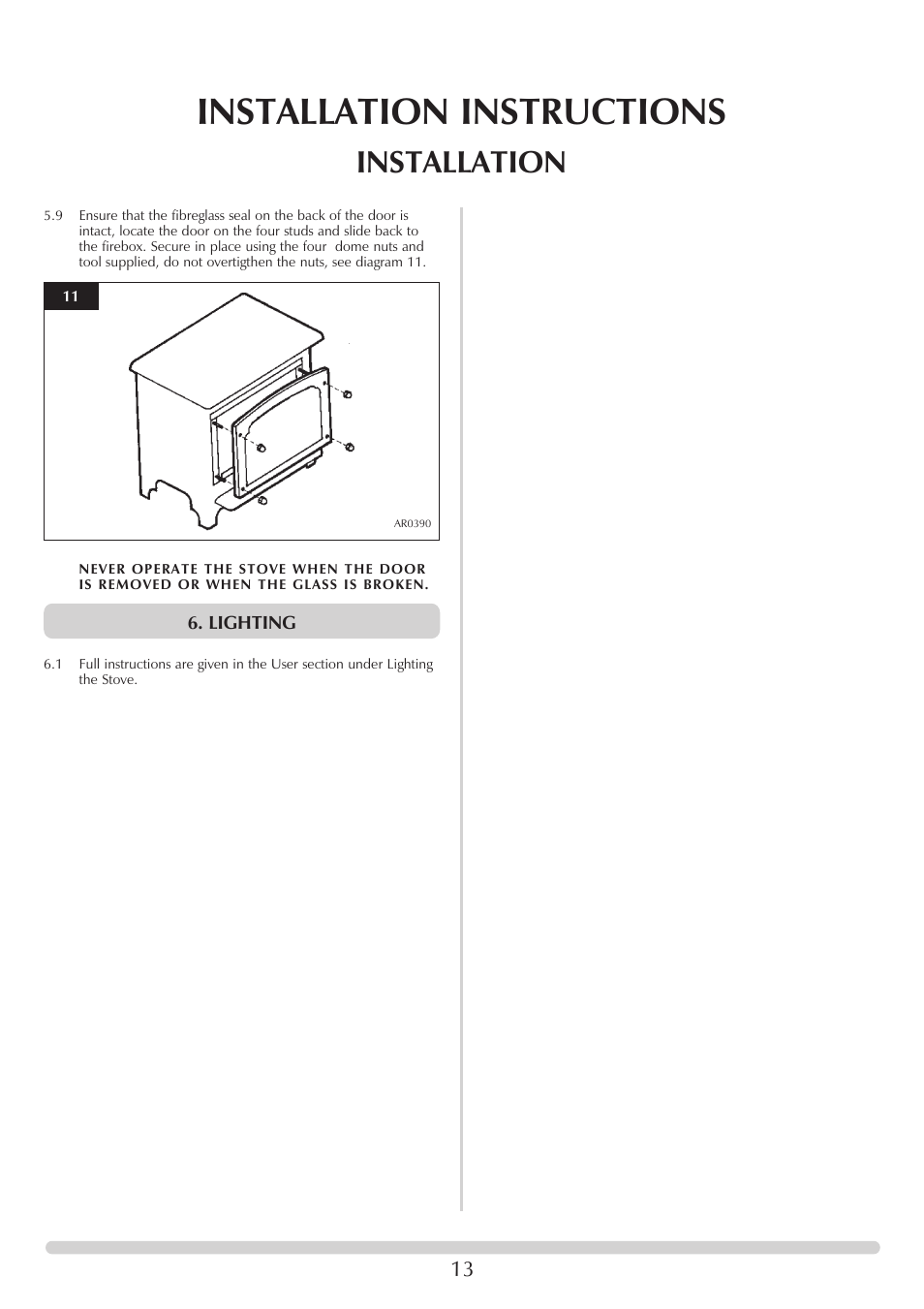 Installation instructions, Installation | Stovax Stove Range User Manual | Page 13 / 23