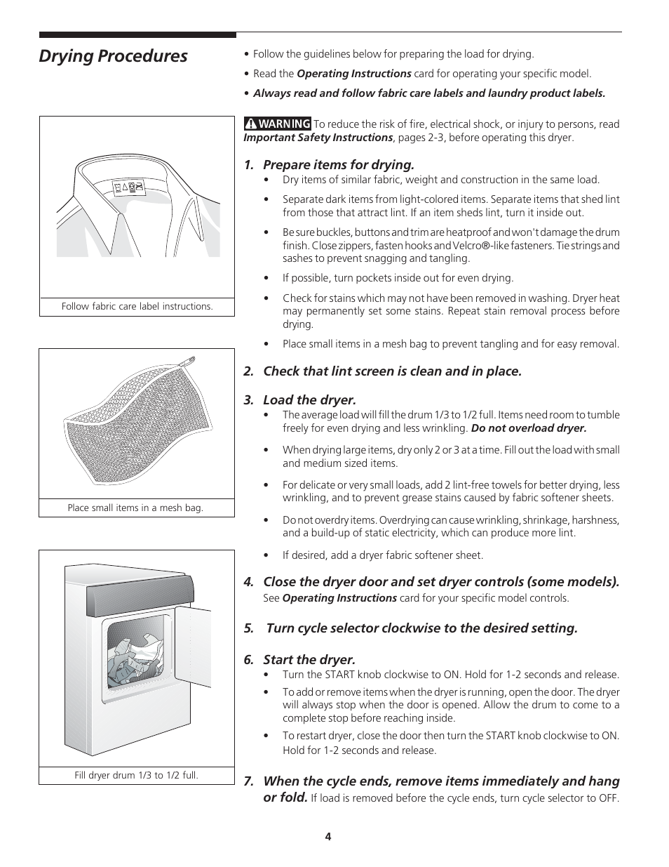 Drying procedures | Electrolux - Gibson 131627900 User Manual | Page 4 / 10