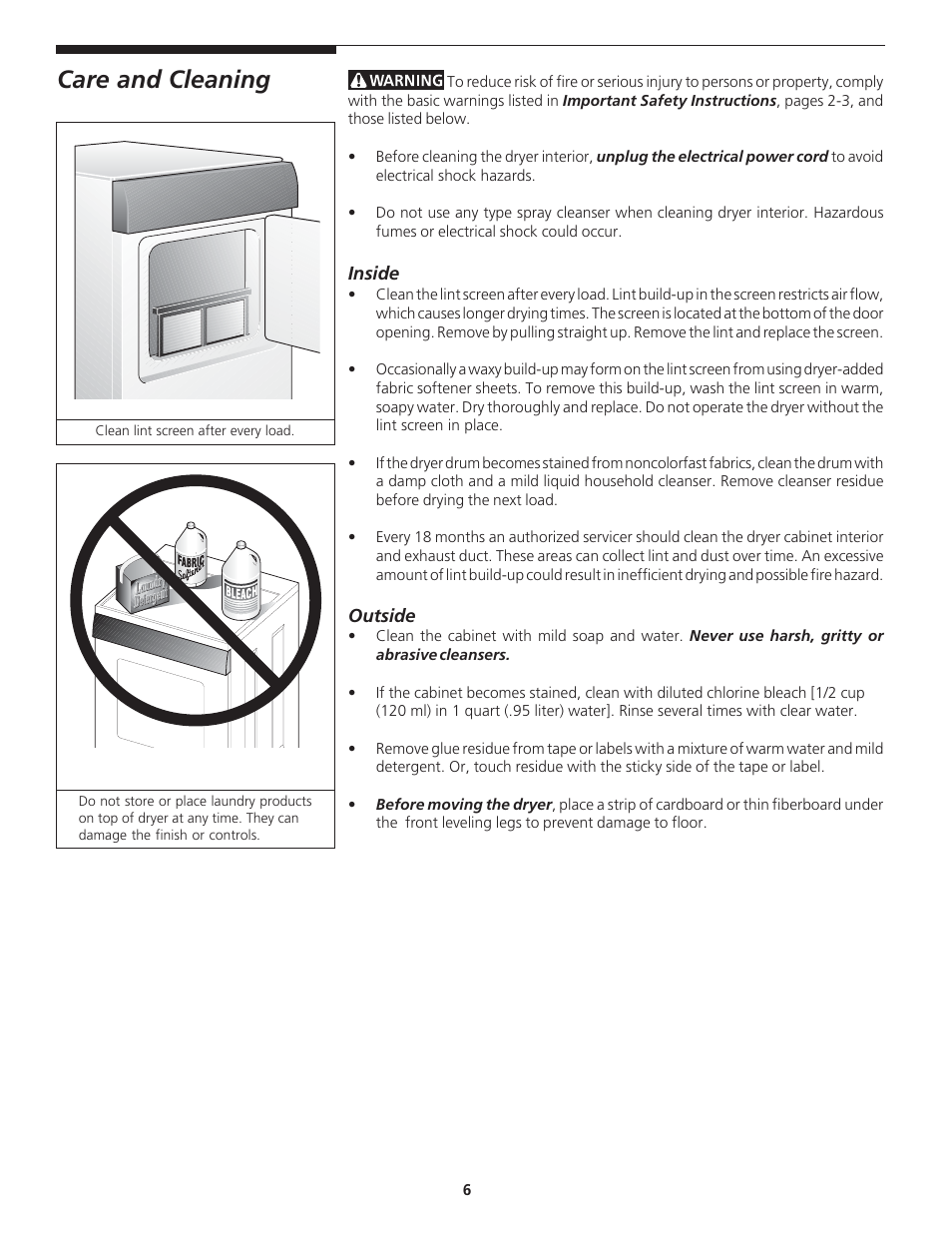 Care and cleaning | Electrolux - Gibson 131627900 User Manual | Page 6 / 10
