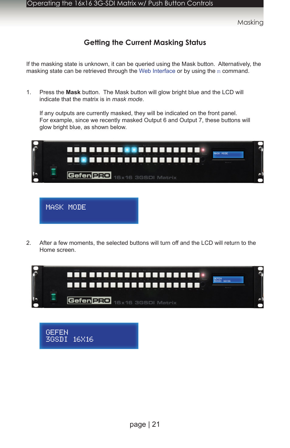 Getting the current masking status, Page | 21 | Gefen 1080P User Manual | Page 31 / 64