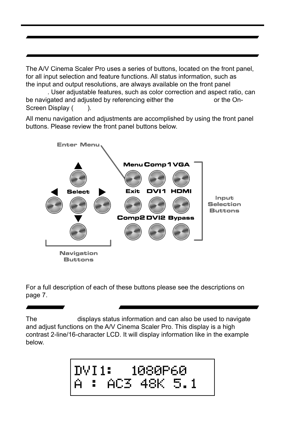 Lcd screen, Using the a/v cinema scaler pro - main lcd | Gefen PRO I User Manual | Page 15 / 60