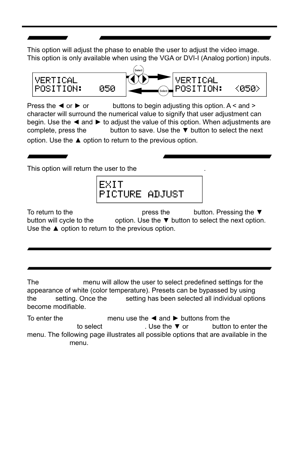 Phase, Exit picture adjust | Gefen PRO I User Manual | Page 36 / 60
