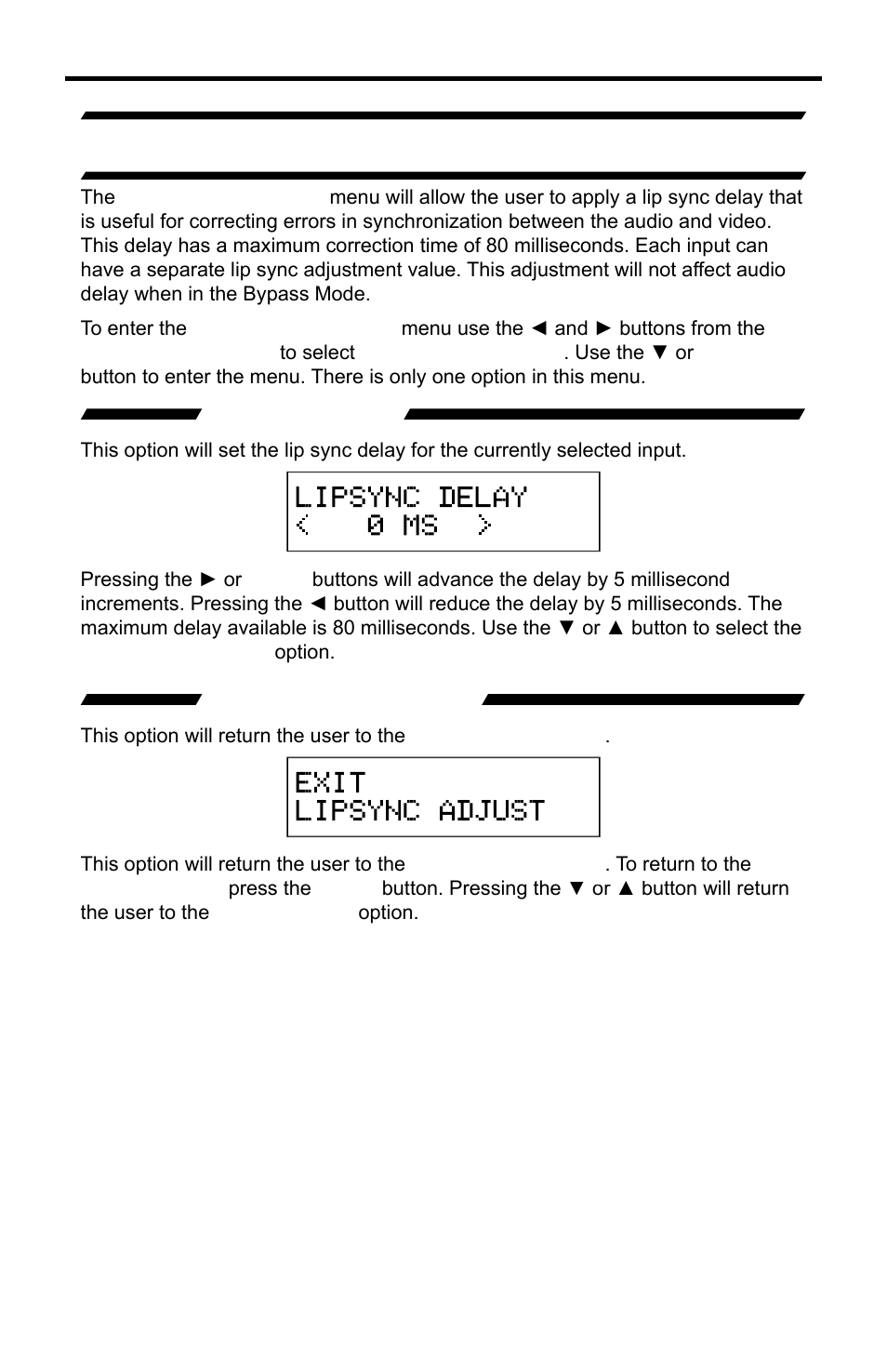 Lipsync delay, Exit lipsync adjust | Gefen PRO I User Manual | Page 40 / 60