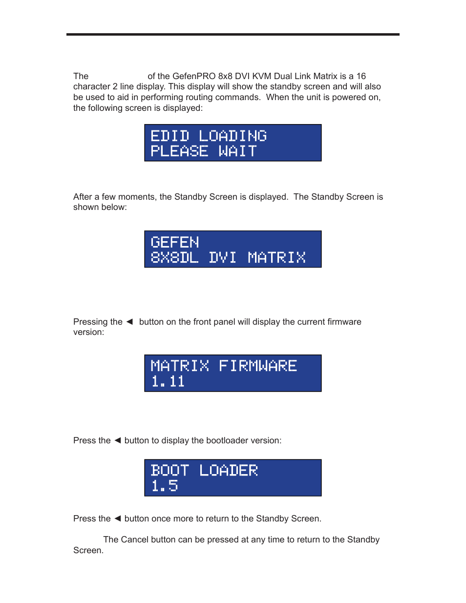 Front panel display | Gefen GEF-DVIKVM-848DL User Manual | Page 12 / 49