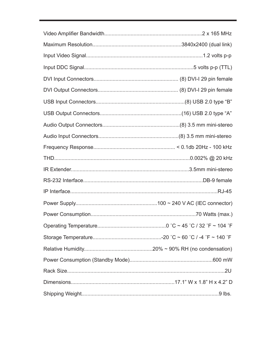 Specifications | Gefen GEF-DVIKVM-848DL User Manual | Page 45 / 49