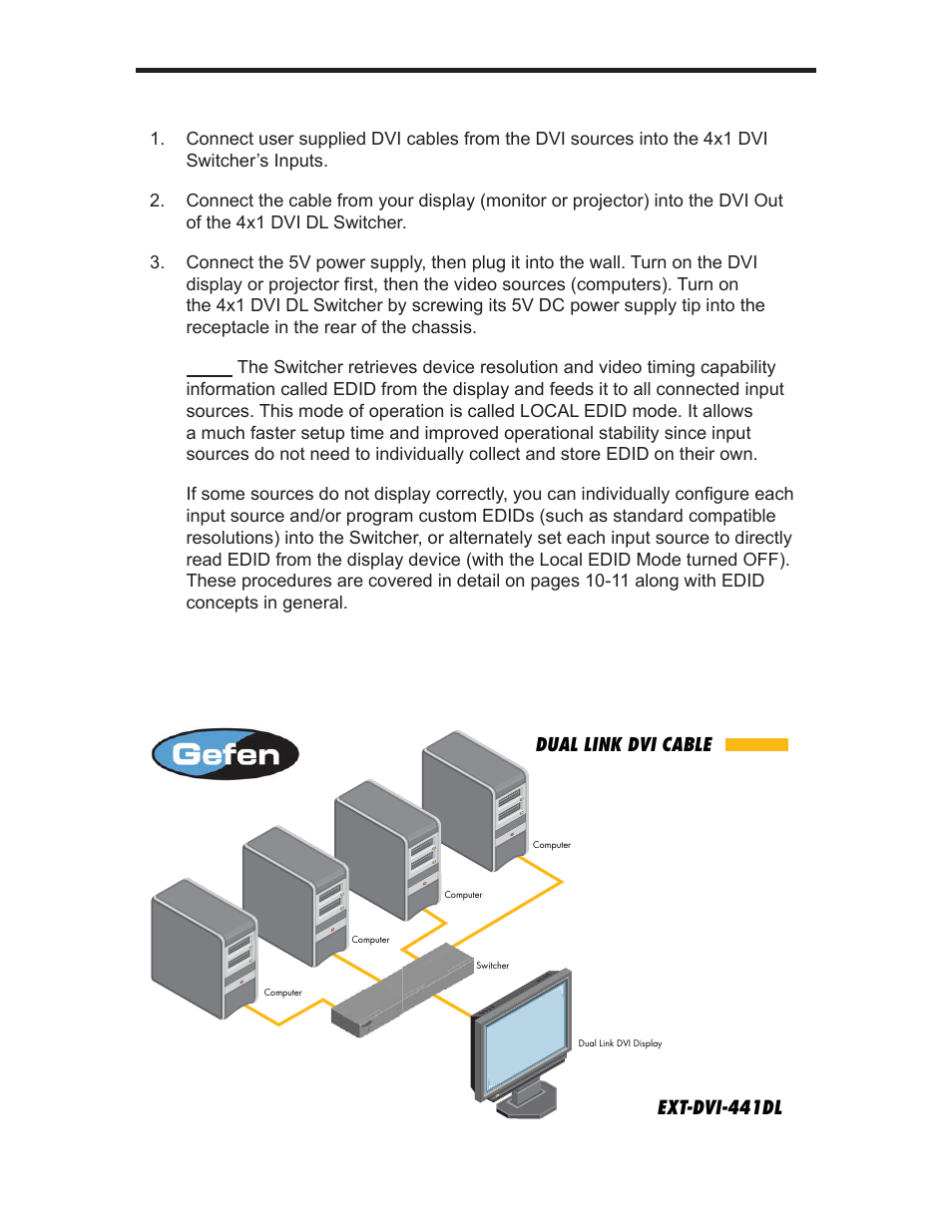 Connecting and operating the 4x1 dvi dl switcher | Gefen EXT-DVI-441DL User Manual | Page 9 / 31