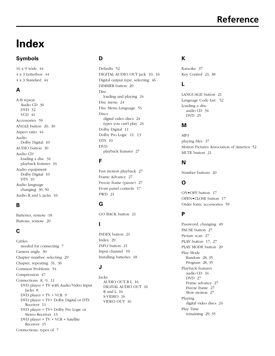 Index, Reference, Chapter 6 | GE GE1101P User Manual | Page 63 / 66