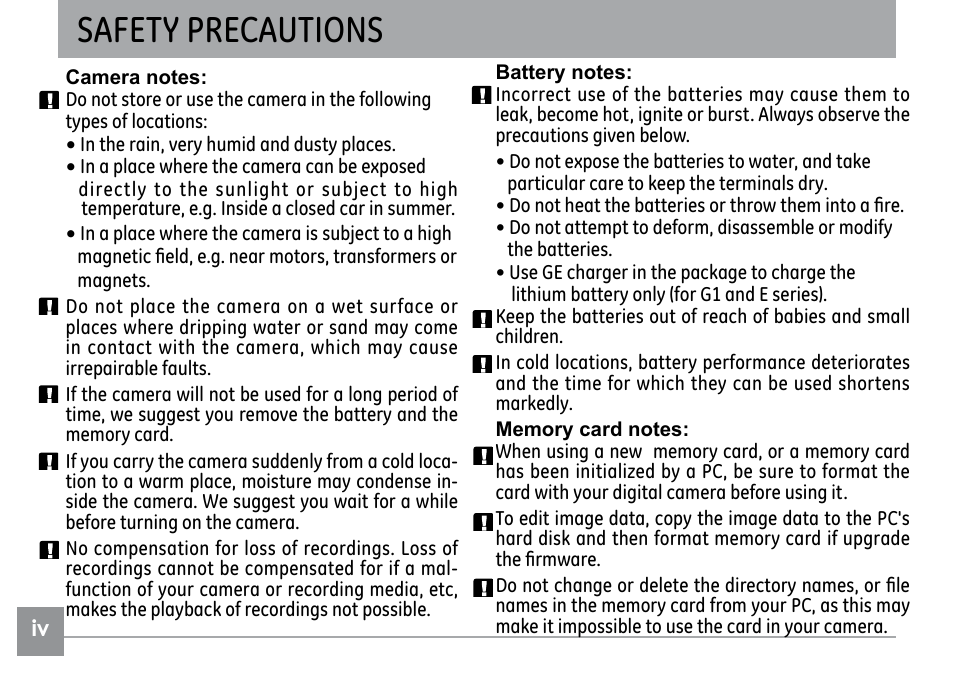 Safety precautions | GE H855 User Manual | Page 4 / 90