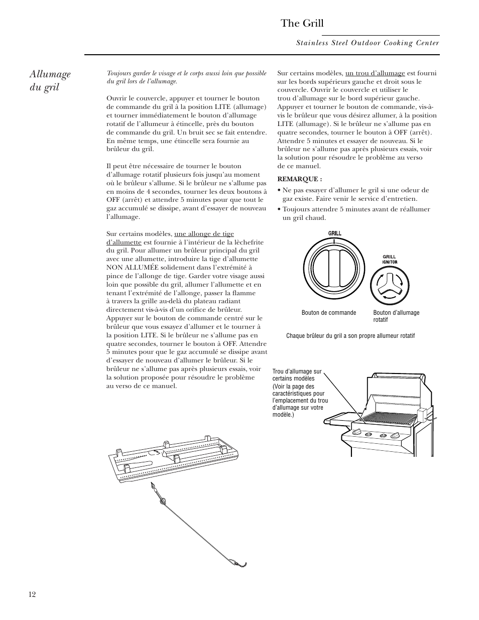 Allumage du gril, The grill | GE ZGG48N42 User Manual | Page 12 / 32