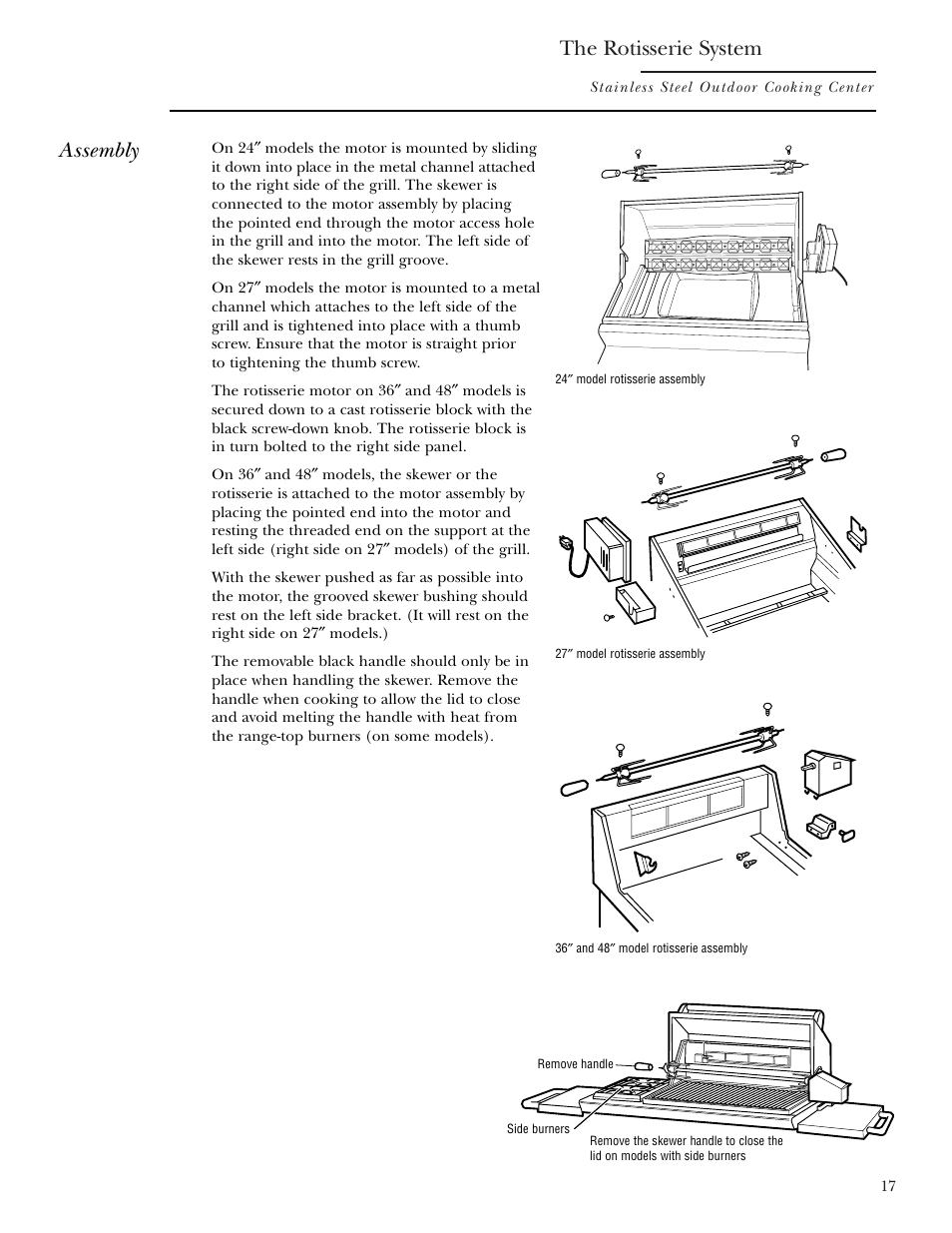 The rotisserie system, Assembly | GE ZGG48N42 User Manual | Page 17 / 32