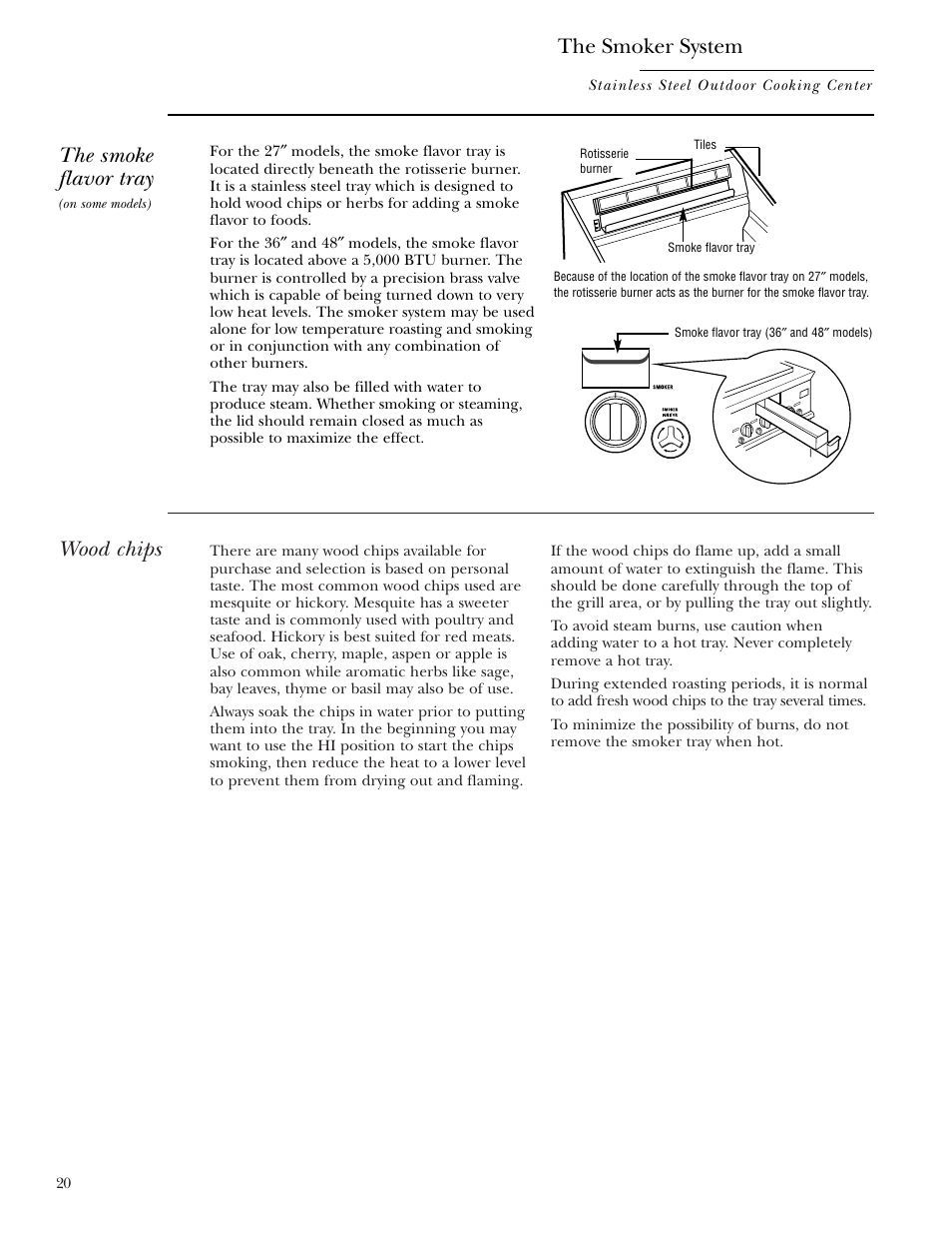 Wood chips, The smoke flavor tray, The smoker system | GE ZGG48N42 User Manual | Page 20 / 32