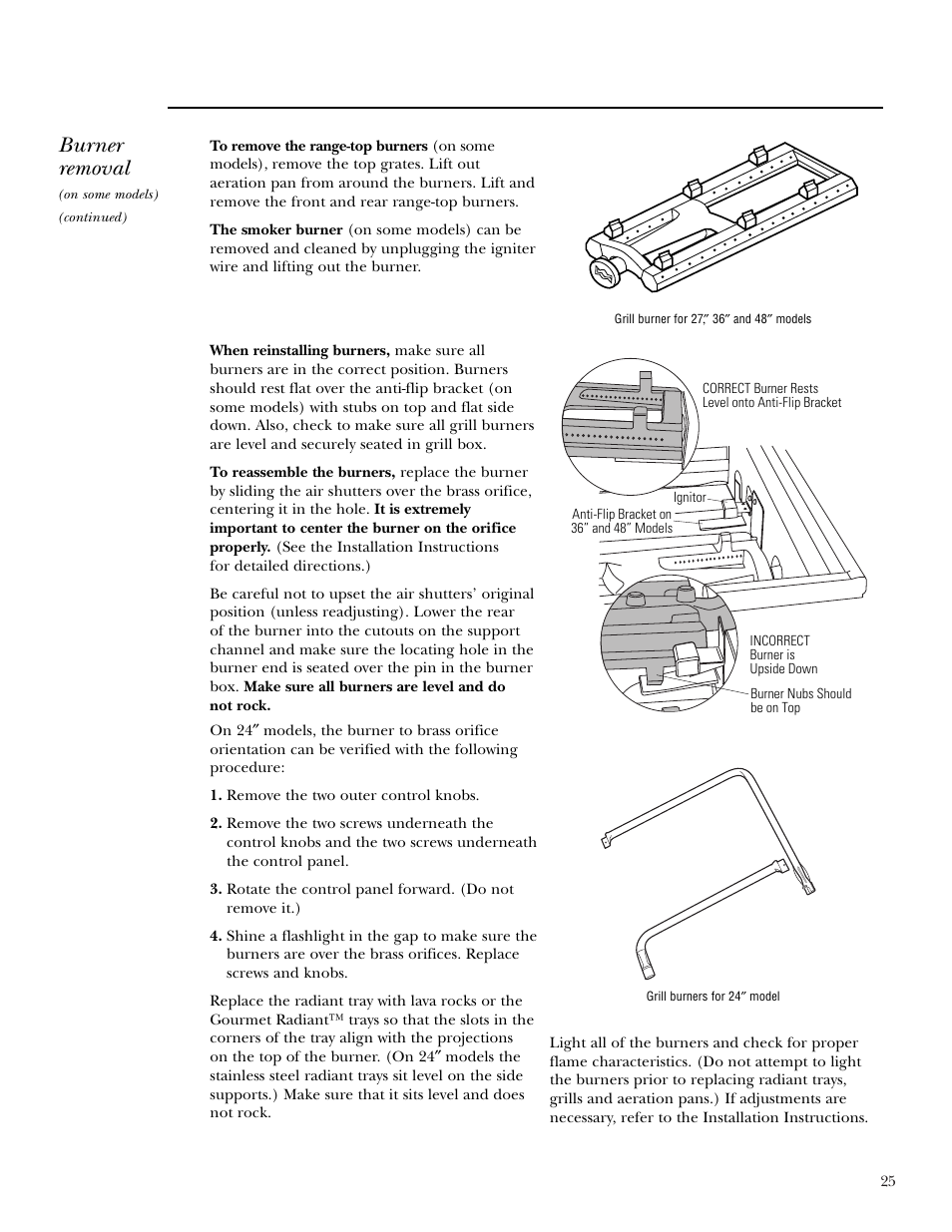 Burner removal | GE ZGG48N42 User Manual | Page 25 / 32