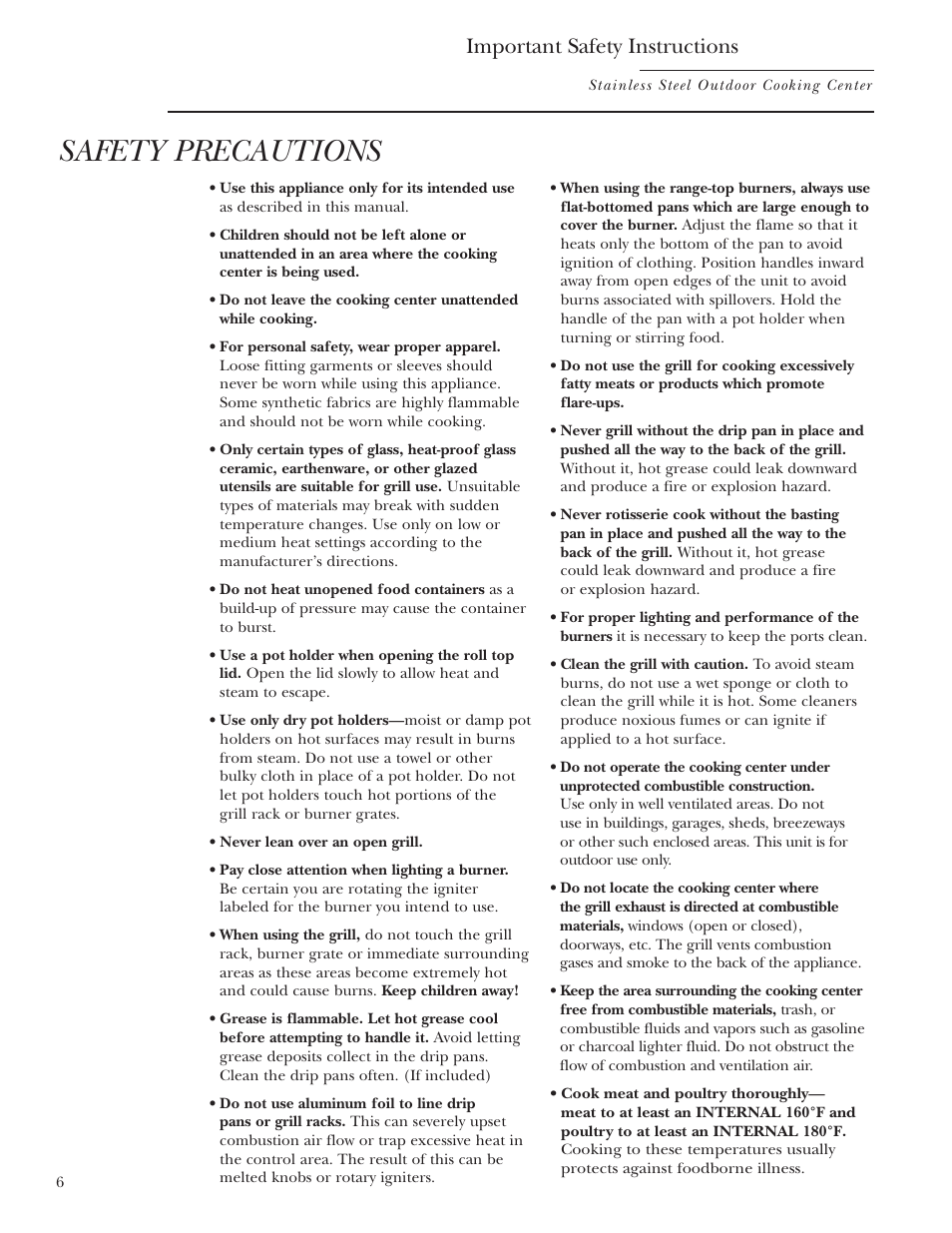 Safety precautions, Important safety instructions | GE ZGG48N42 User Manual | Page 6 / 32