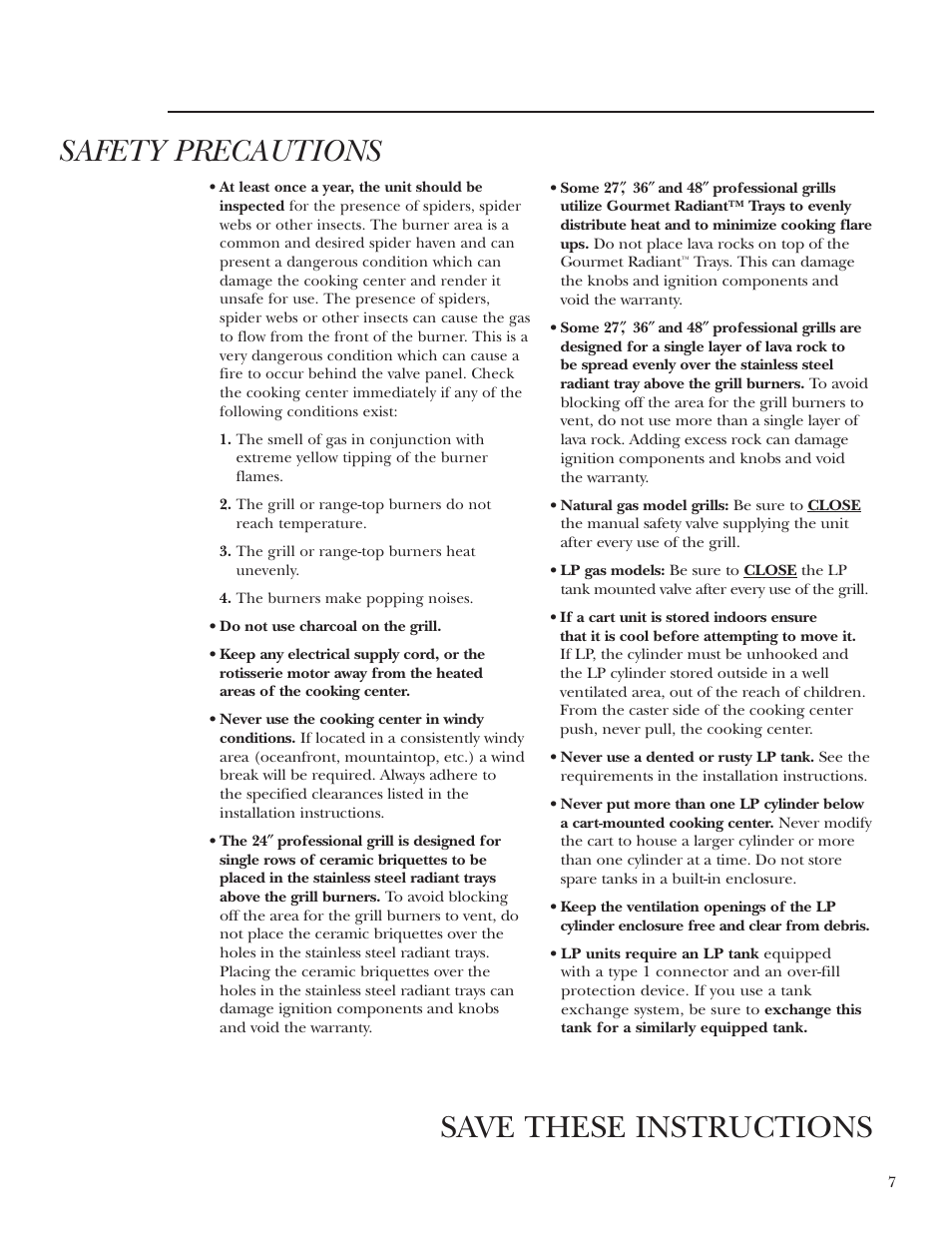 Save these instructions, Safety precautions | GE ZGG48N42 User Manual | Page 7 / 32