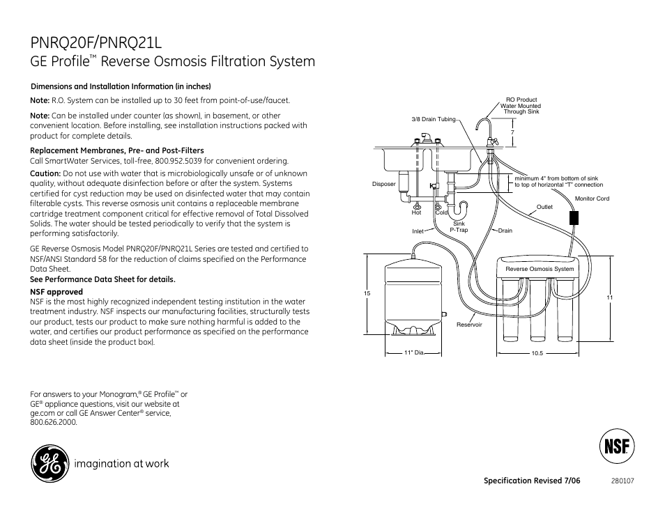 GE PROFILETM PNRQ21L User Manual | 2 pages