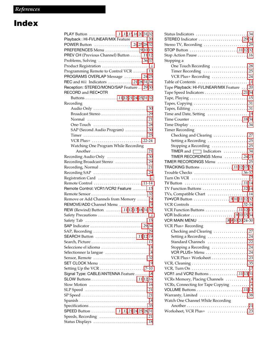 Index, 40 references | GE VG4258 User Manual | Page 42 / 44