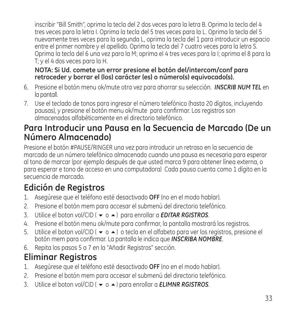 Edición de registros, Eliminar registros | GE 28118 User Manual | Page 85 / 104