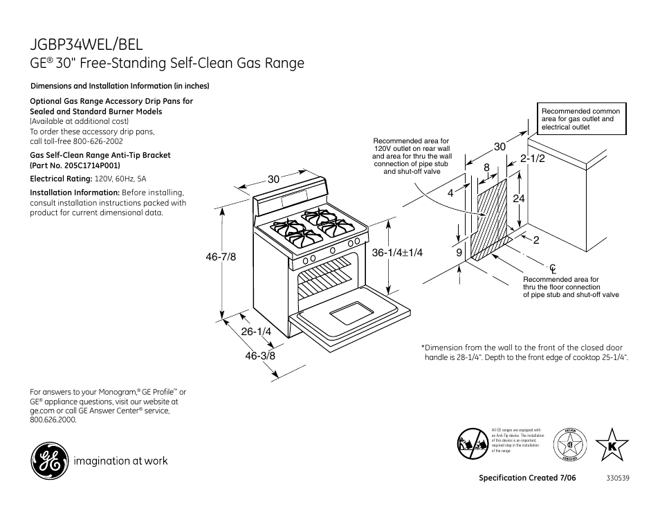 GE JGBP34BELBB User Manual | 2 pages