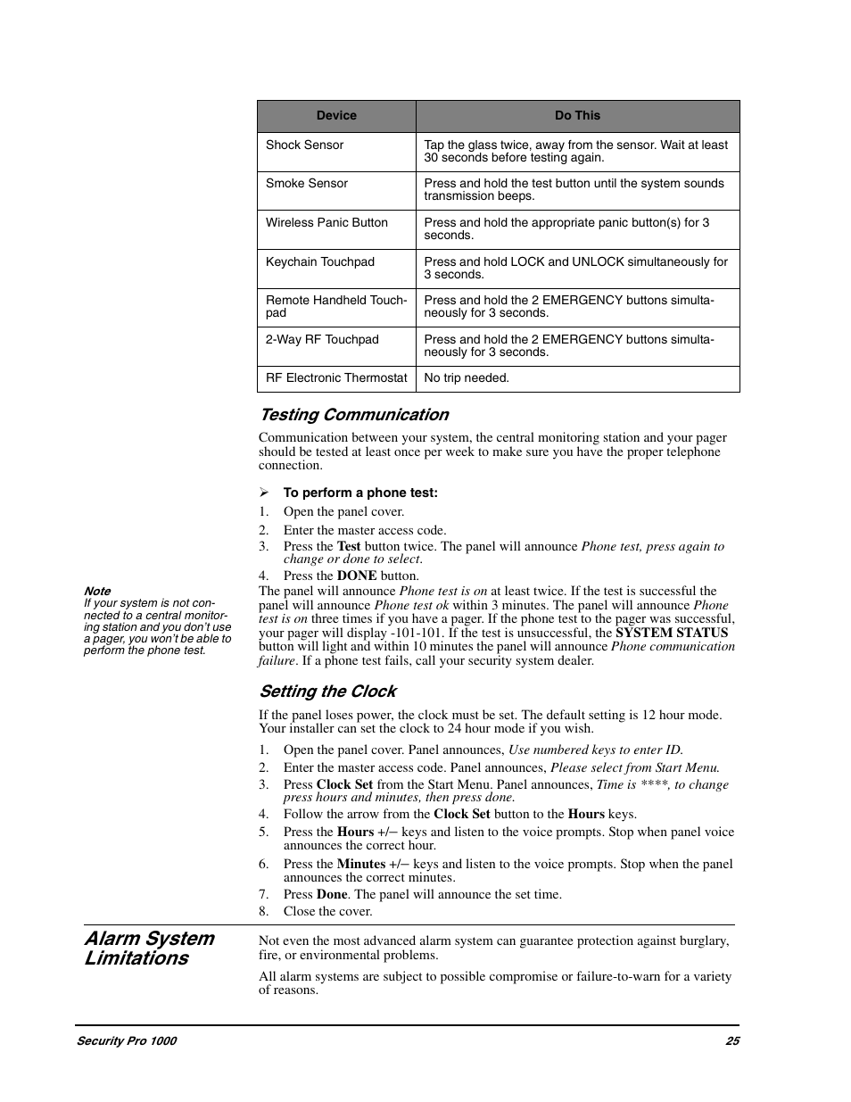 Alarm system limitations | GE 1000 User Manual | Page 31 / 36