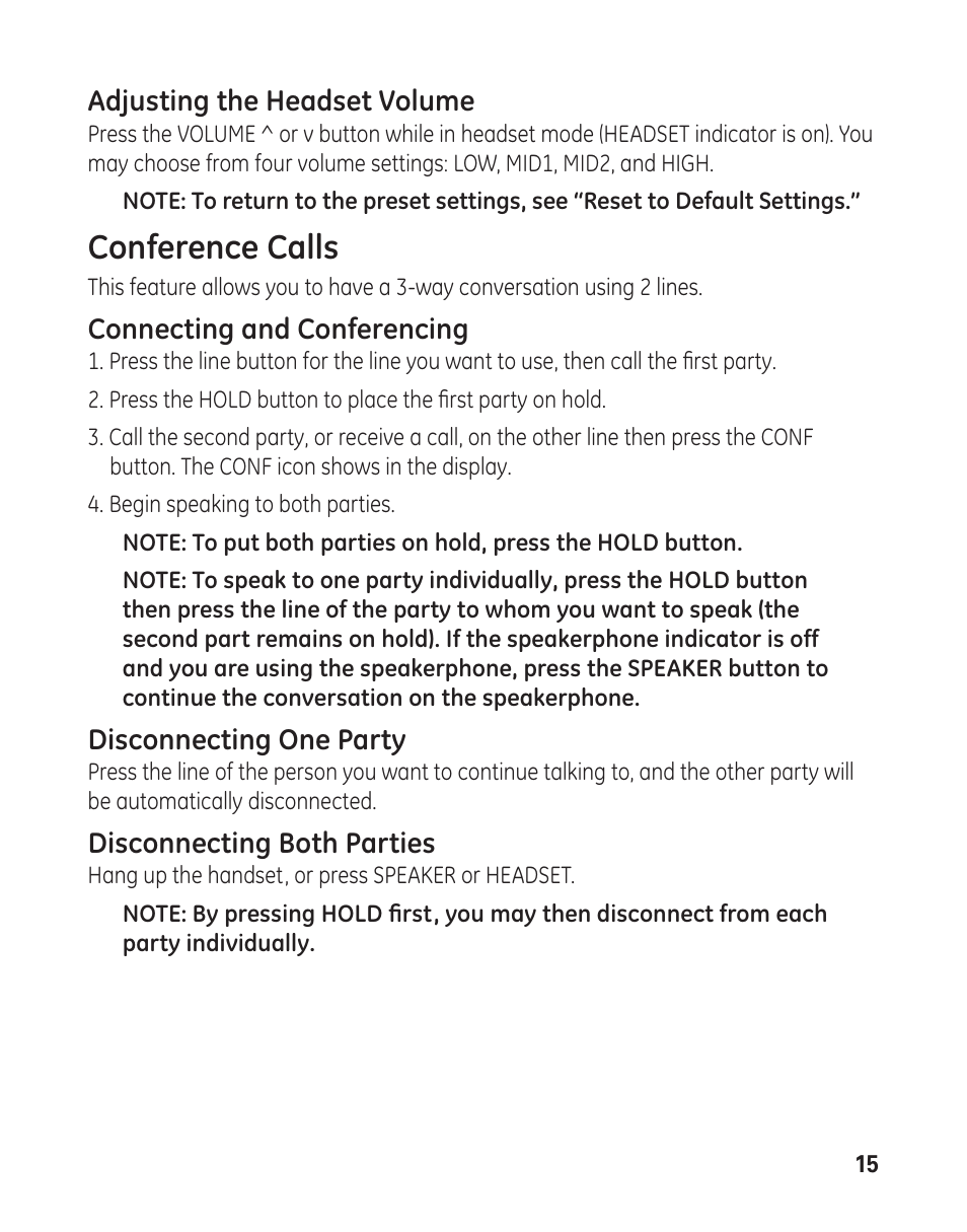 Conference calls | GE 29484 2-Line User Manual | Page 15 / 60