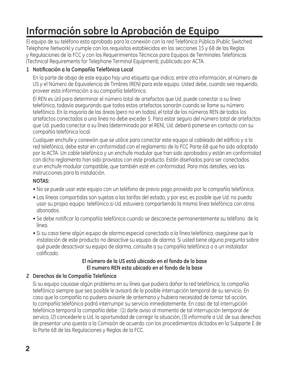 Información sobre la aprobación de equipo | GE 29484 2-Line User Manual | Page 32 / 60