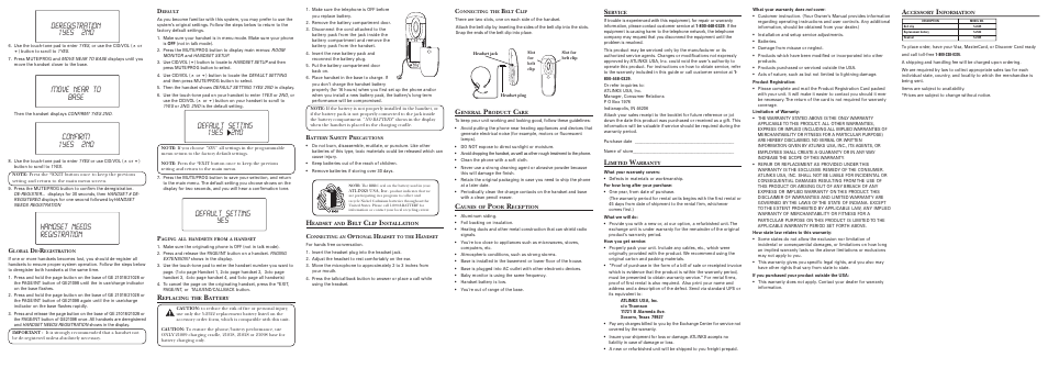 Deregistration 1yes 2no, Move near to base confirm 1yes 2no, Default setting yes | GE 00001583 User Manual | Page 2 / 4