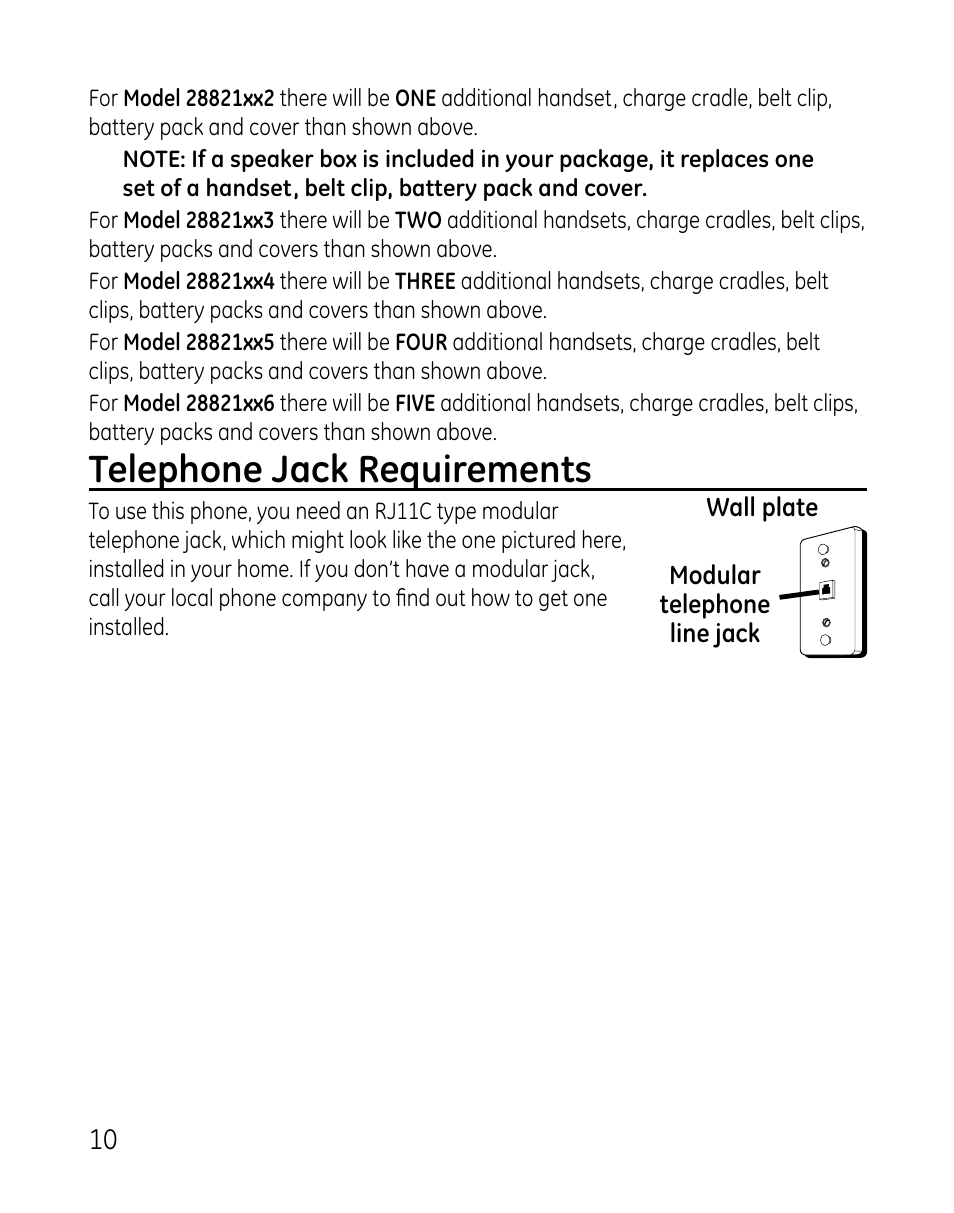 Telephone jack requirements | GE 0007 User Manual | Page 10 / 68