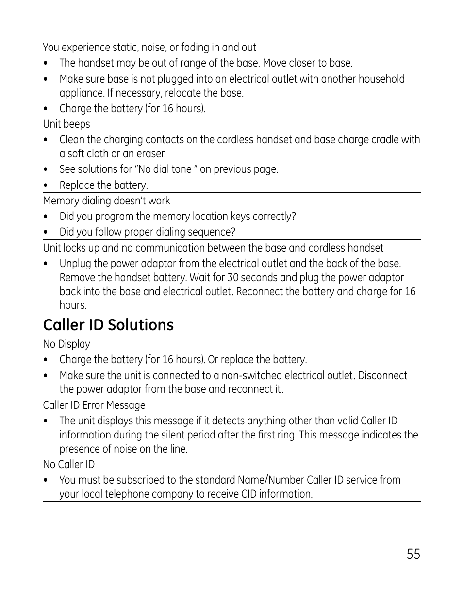 Caller id solutions | GE 0007 User Manual | Page 55 / 68