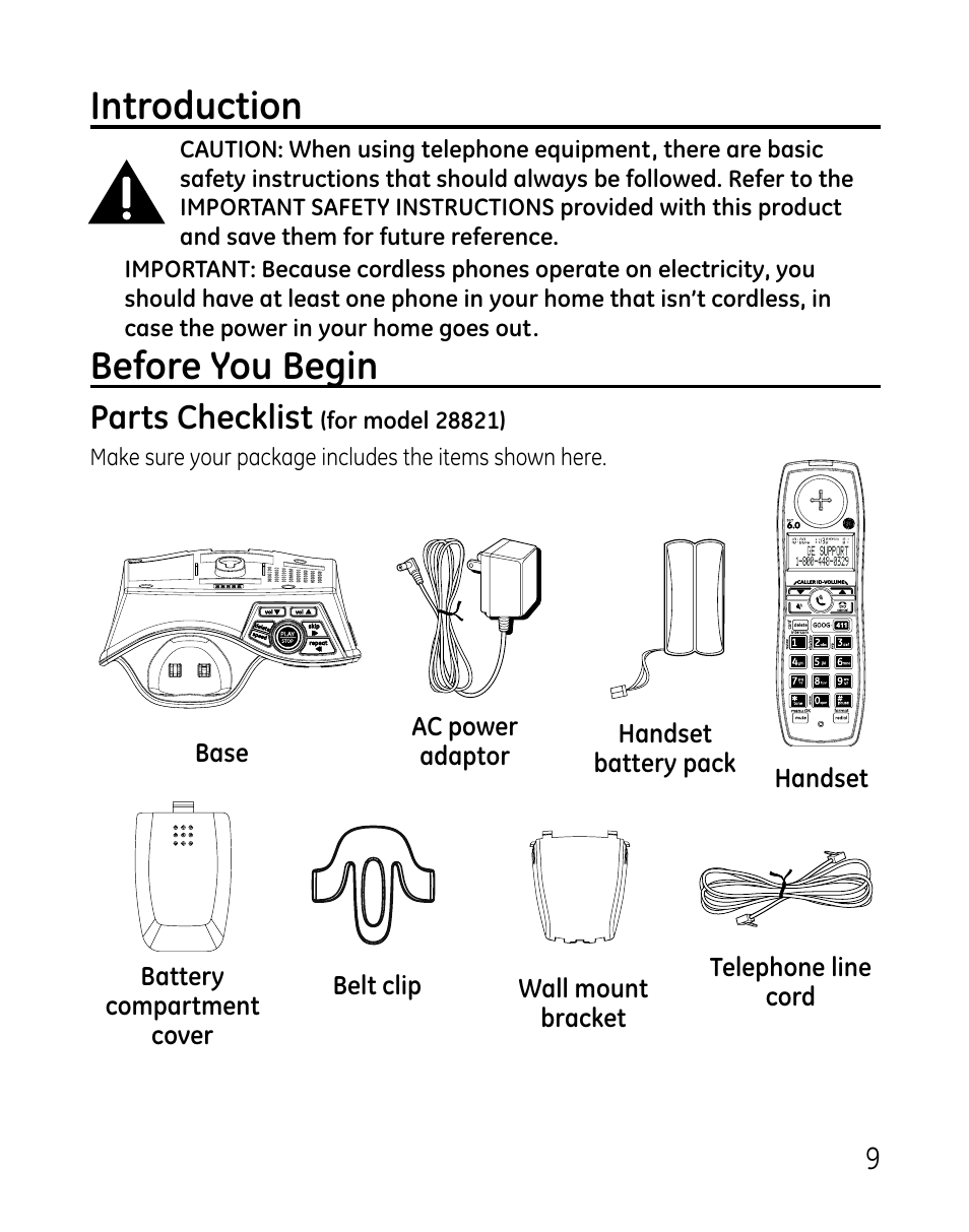 Introduction, Before you begin, Parts checklist | GE 0007 User Manual | Page 9 / 68