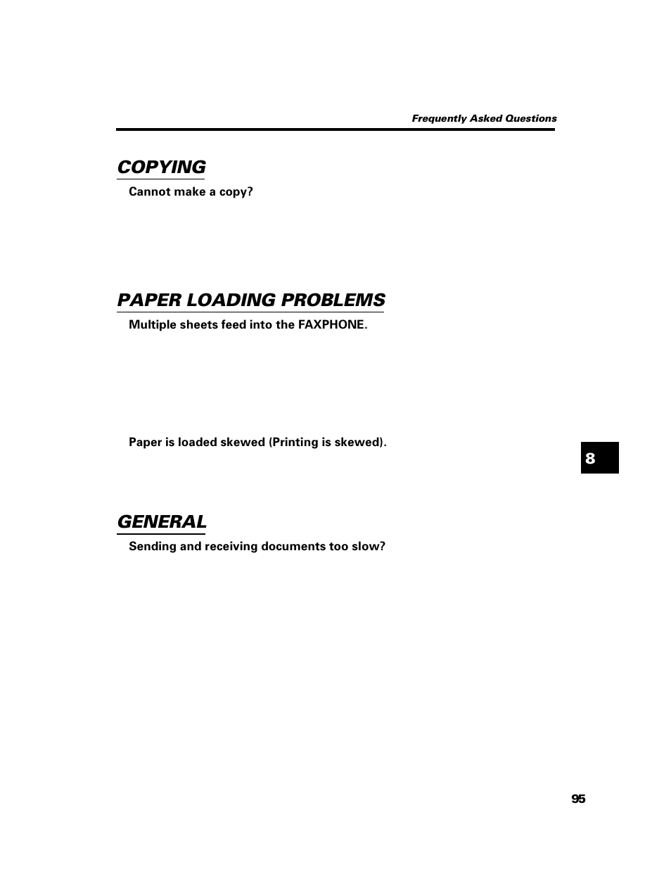 Copying, Paper loading problems, General | GE B640 User Manual | Page 104 / 121