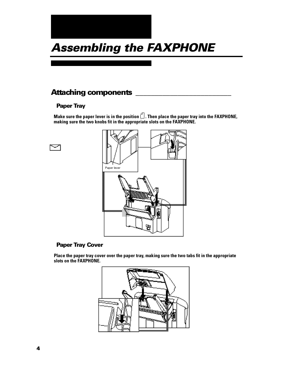 Assembling the faxphone, Attaching components | GE B640 User Manual | Page 16 / 121