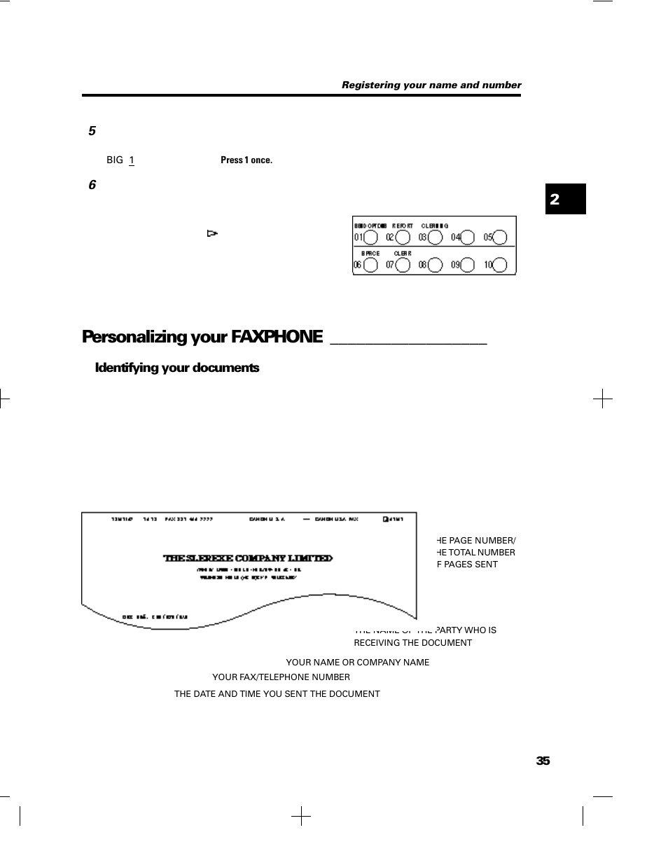 Personalizing your faxphone, Identifying your documents | GE B640 User Manual | Page 46 / 121