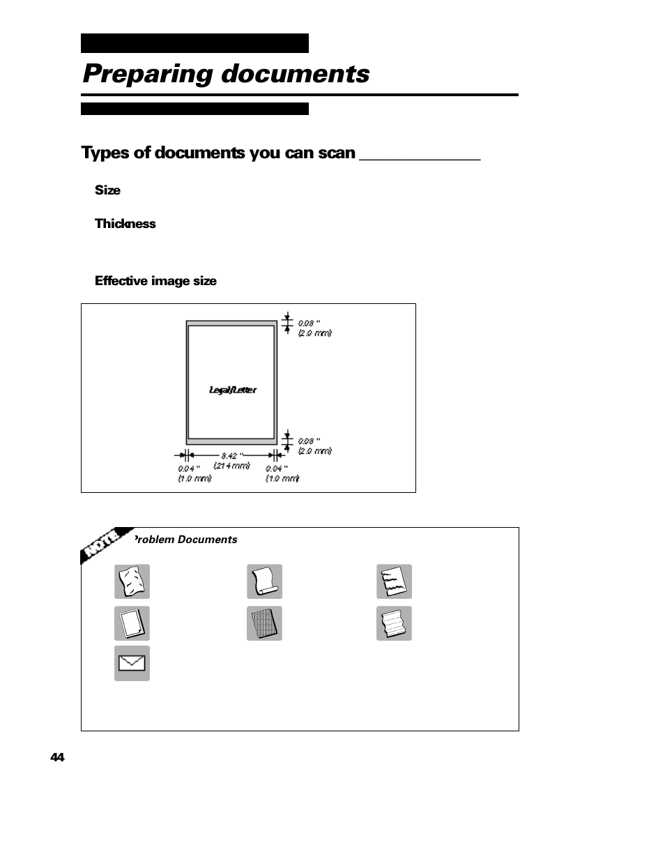 Preparing documents, Types of documents you can scan | GE B640 User Manual | Page 54 / 121
