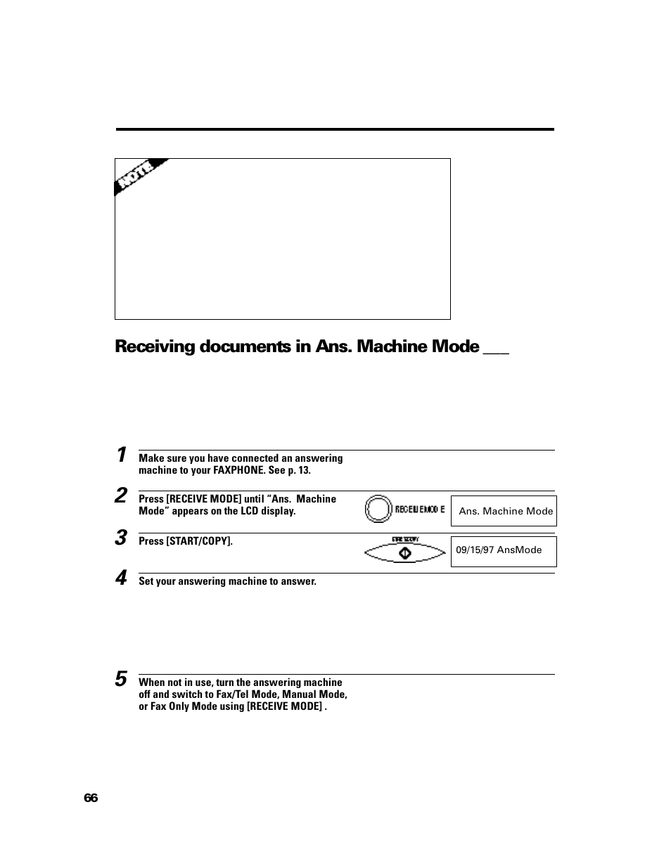 Receiving documents in ans. machine mode | GE B640 User Manual | Page 75 / 121