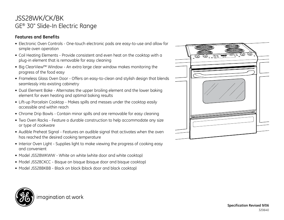Jss28wk/ck/bk, 30" slide-in electric range | GE JSS28CK User Manual | Page 2 / 2