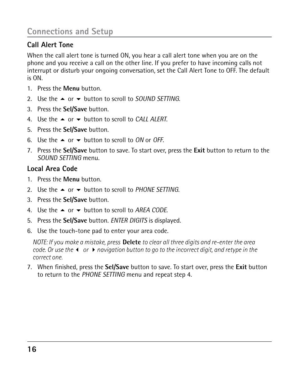 Connections and setup | GE 25205 User Manual | Page 16 / 96