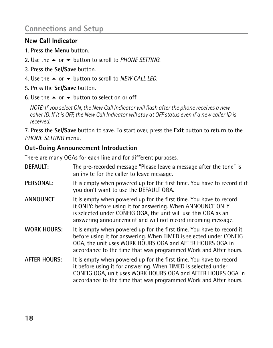 Connections and setup | GE 25205 User Manual | Page 18 / 96