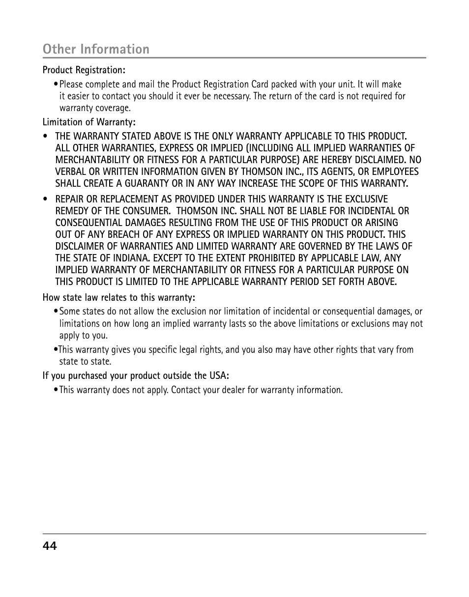 Other information | GE 25205 User Manual | Page 44 / 96