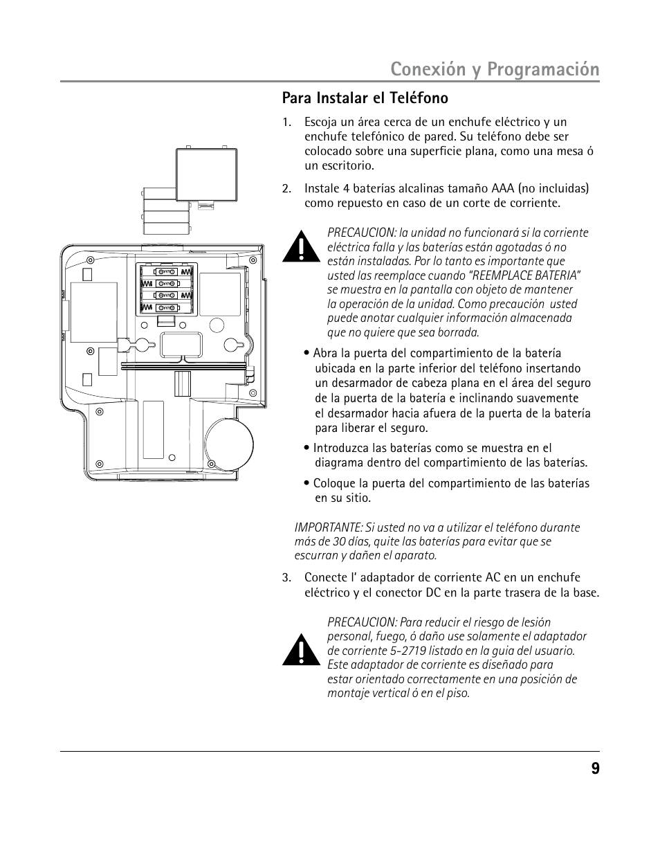 Conexión y programación, Para instalar el teléfono | GE 25205 User Manual | Page 57 / 96