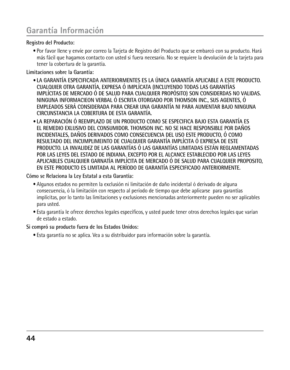 Garantía información | GE 25205 User Manual | Page 92 / 96