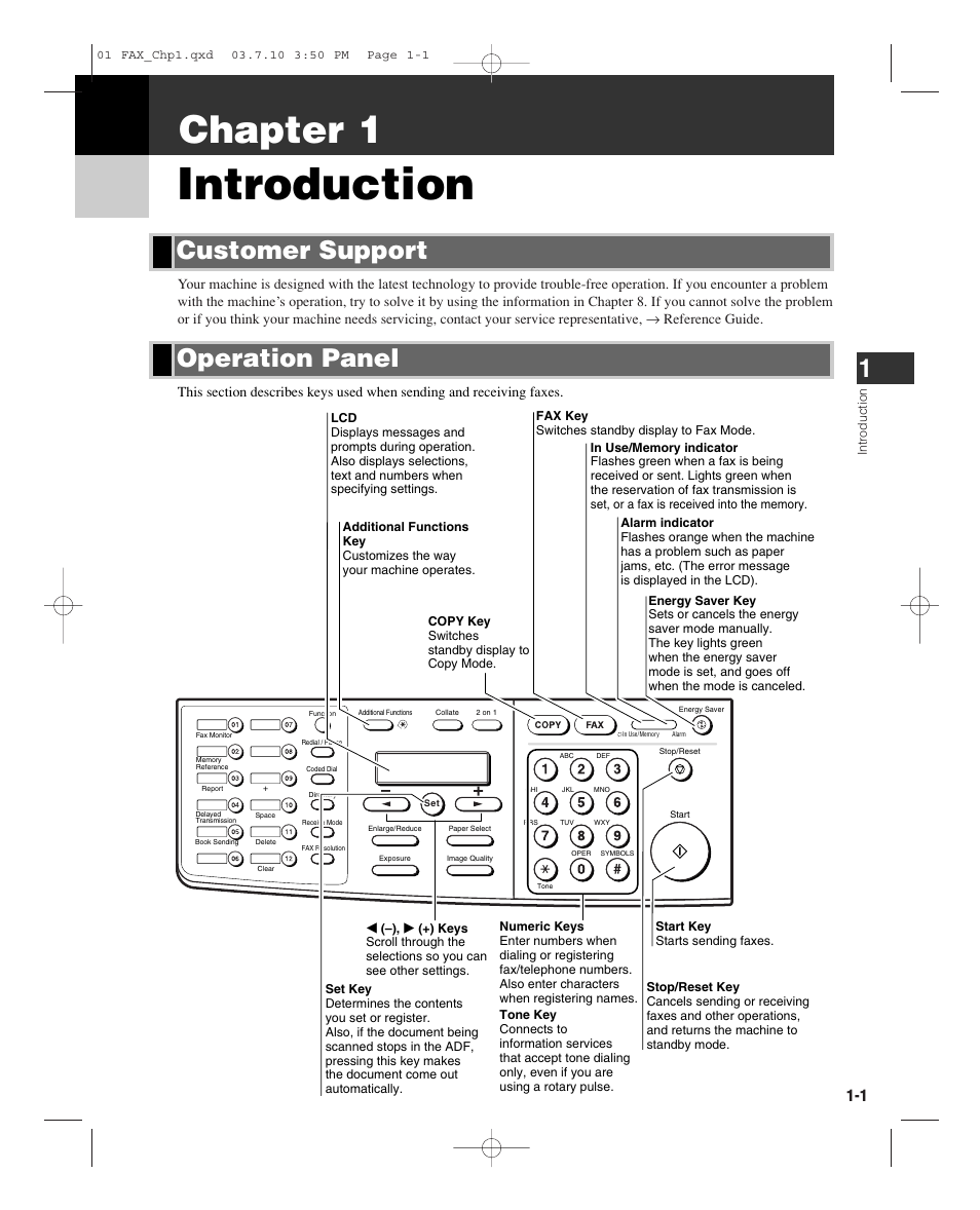 Introduction, Chapter 1, Operation panel customer support | GE D780 User Manual | Page 12 / 94