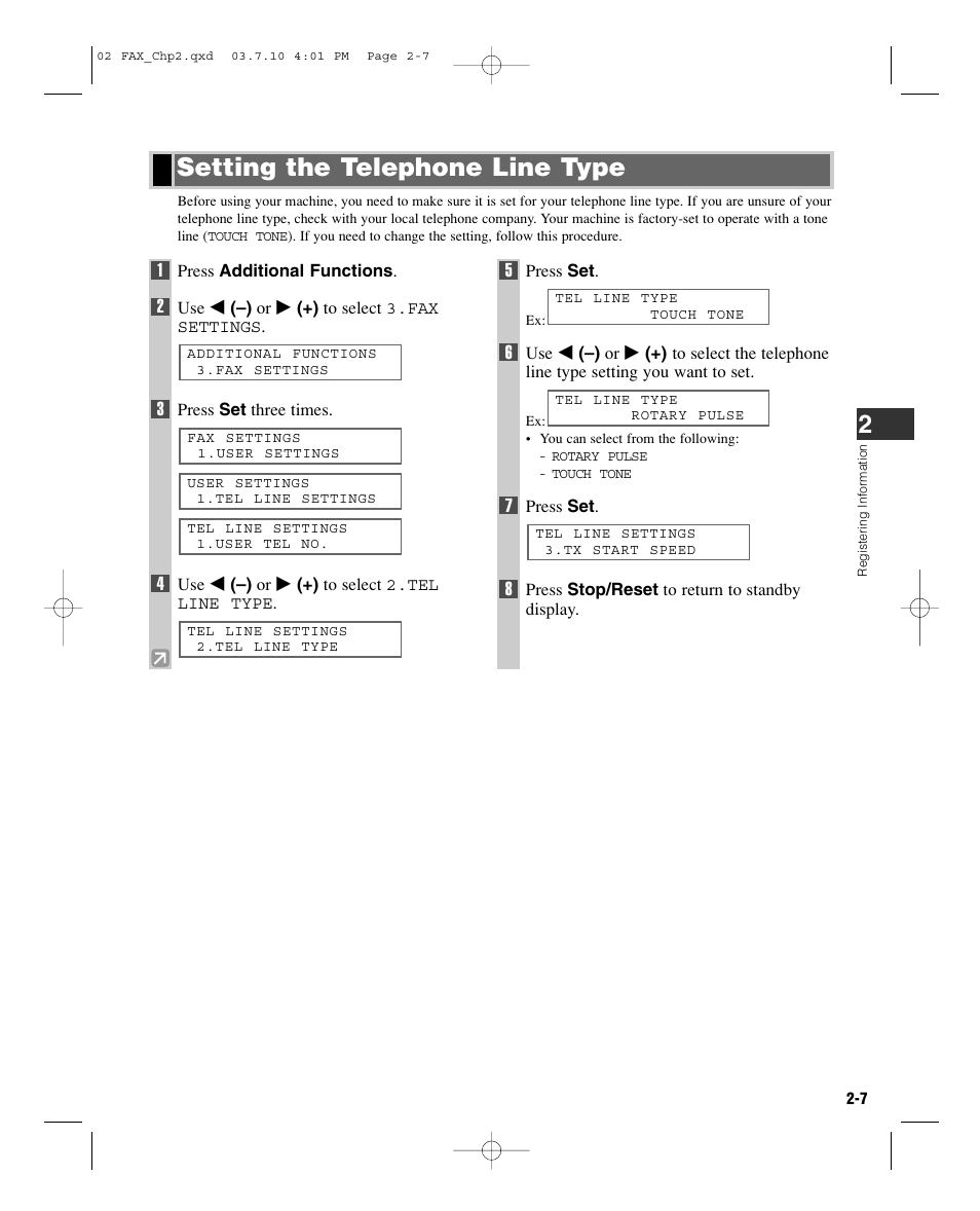Setting the telephone line type | GE D780 User Manual | Page 22 / 94