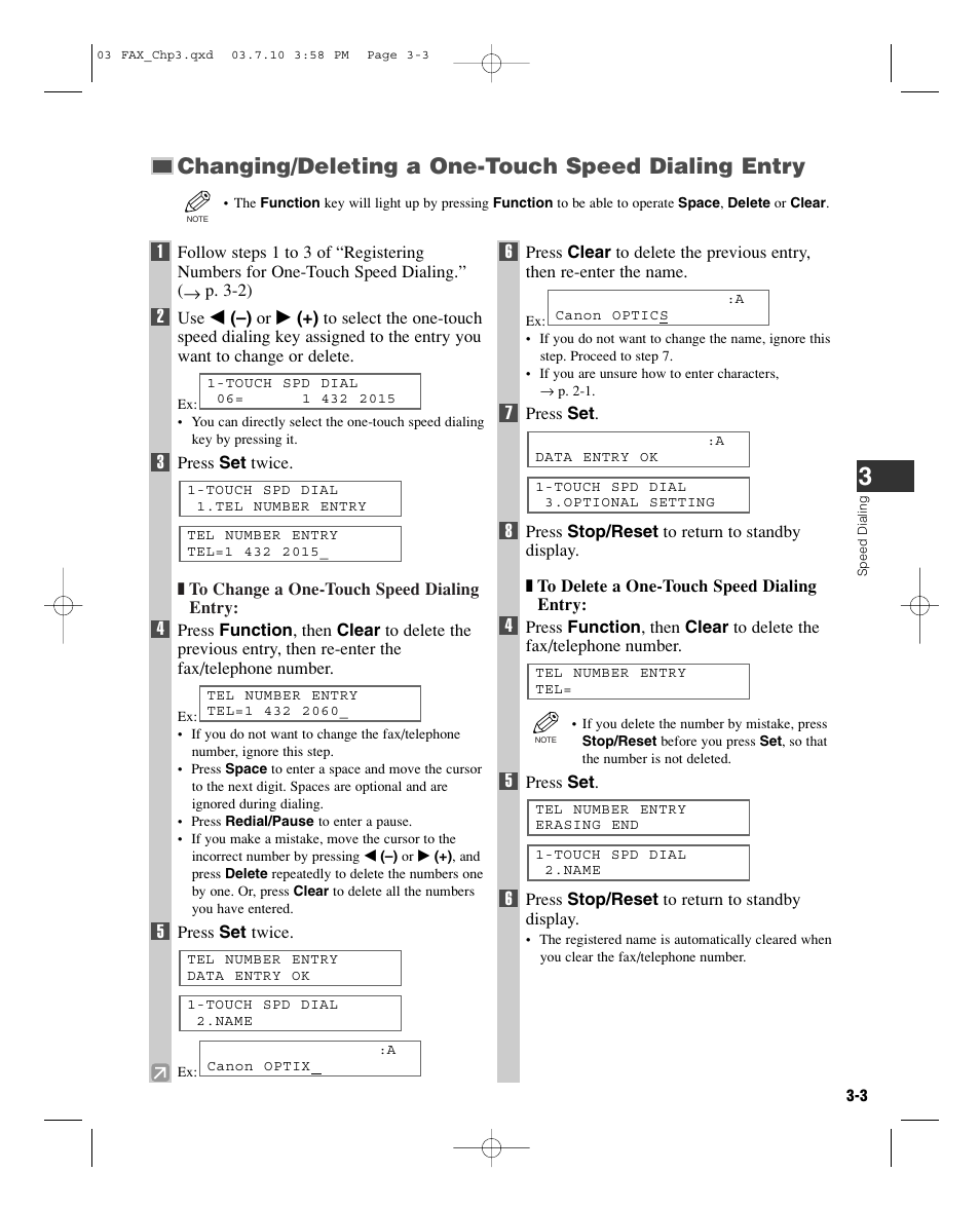 Changing/deleting a one-touch speed dialing entry | GE D780 User Manual | Page 26 / 94