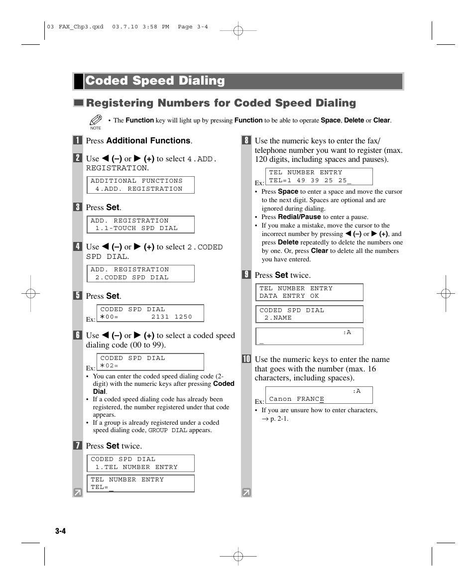 Coded speed dialing, Registering numbers for coded speed dialing | GE D780 User Manual | Page 27 / 94