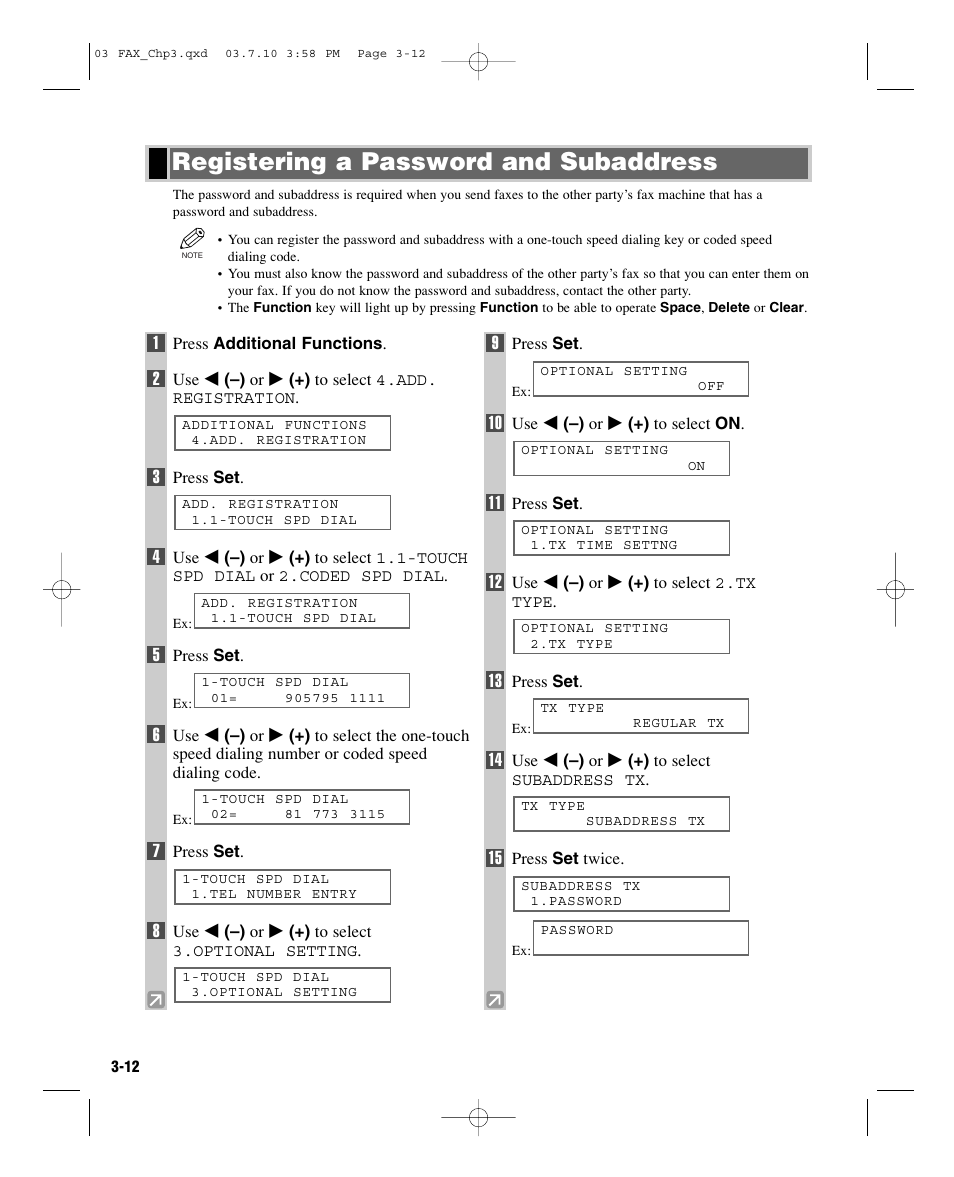 Registering a password and subaddress | GE D780 User Manual | Page 35 / 94