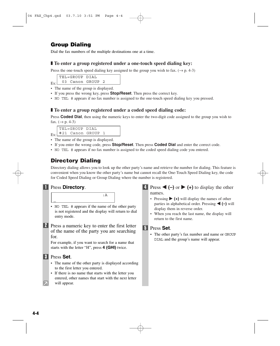 Group dialing, Directory dialing | GE D780 User Manual | Page 41 / 94